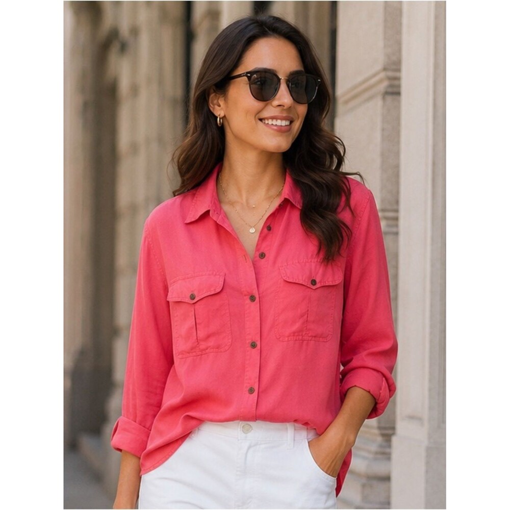 Lizwear Silk Button Front Blouse – Coral Pink | Size S